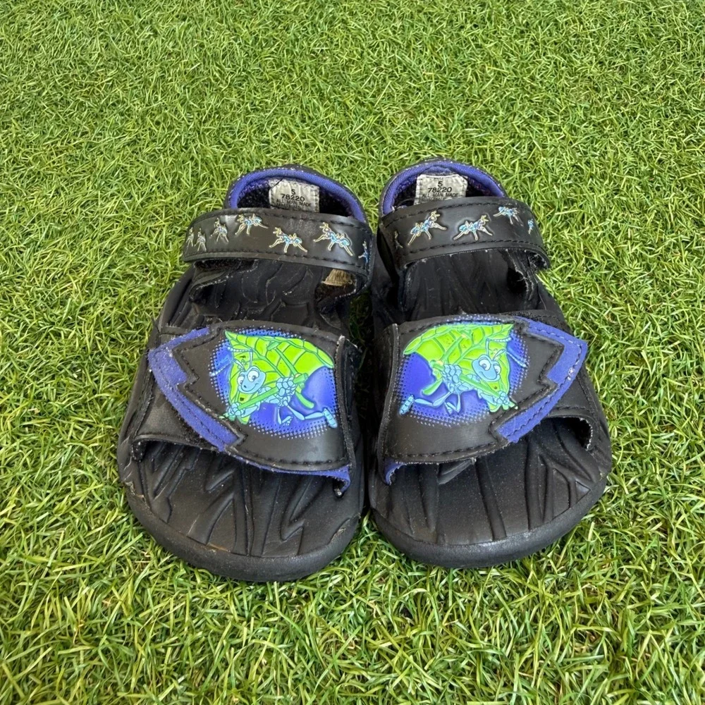 Vintage 90s Disney Pixar A Bugs Life Flik Sandals Kids Size 5 Black Blue Kidcore